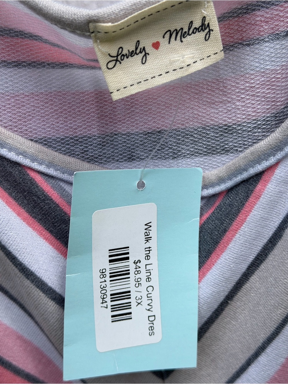 NEW!! 3XL - Lovely Melody Pink, Gray & White Striped Swing Dress - Picture 3 of 3